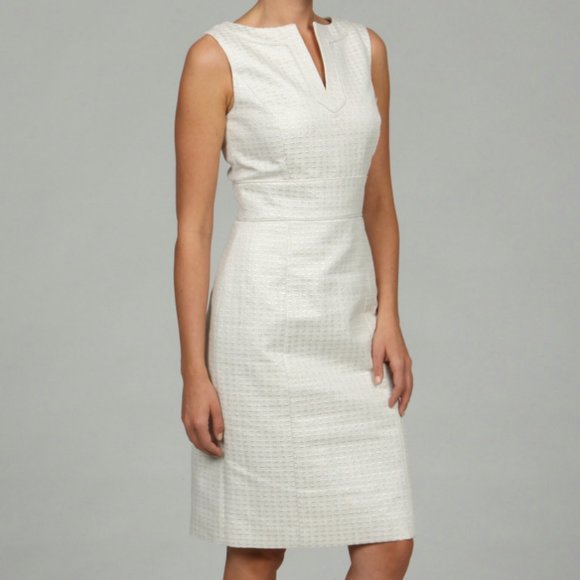 NWT Tahari Ivory Silver Jacquard Sheath Dress - Picture 1 of 9
